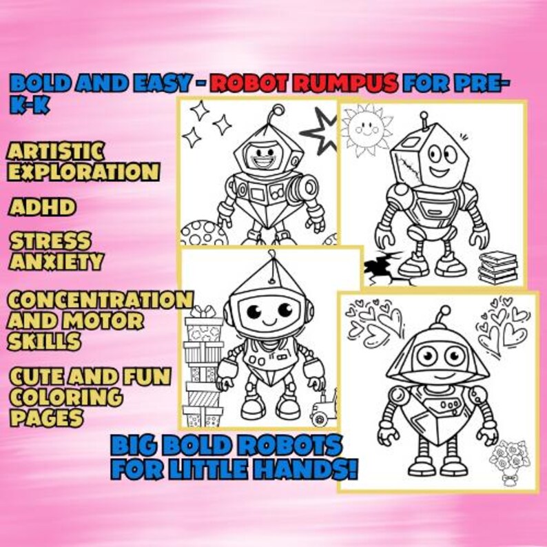 Robot Rumpus Pdf Robot Coloring Book – Simple Shapes, Fine Motor Skills (PDF) - Etsy