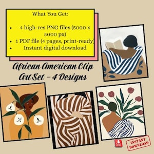 African American Woman Clip Art Set – Black Girl PNG Bundle – Melanin Art Printables – Digital Afrocentric Artwork for Crafts & Design