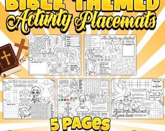 Bible Activity Placemats Printable PDF | Christian Learning Worksheets | Sunday School Bible Games | Church Activity Pages for Children