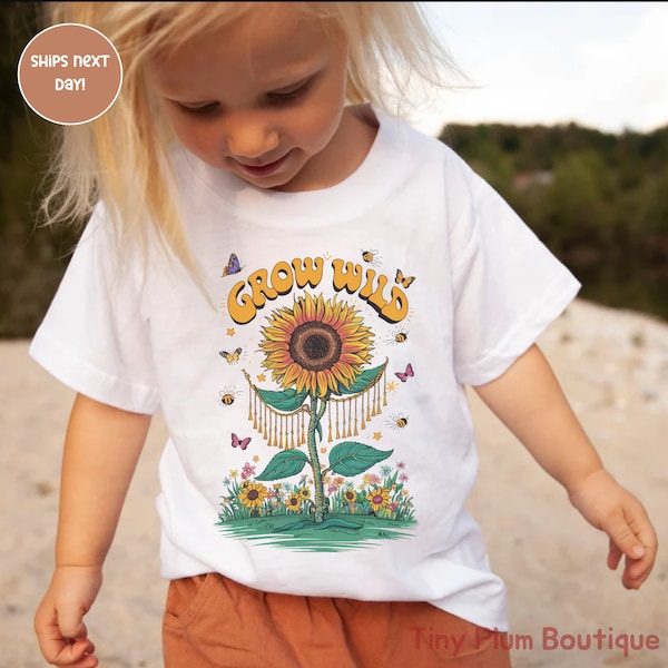 Wild Child Kids Shirt - Girls Retro Wildflower Tee - Boho Wild And Free Natural Toddler Shirt, Kids Summer Clothes, Birthday Shirt, Gift