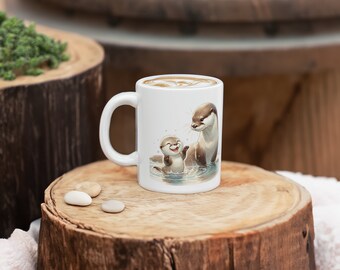 Cute Otter and Pup Ceramic Mug, 11oz