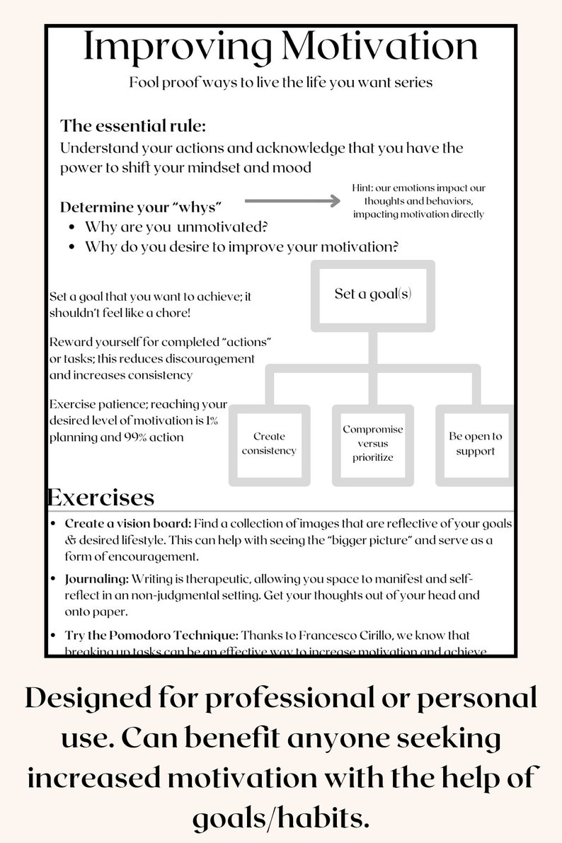 Motivation Infographic and Worksheets.goal Setting.therapeutic.mental ...