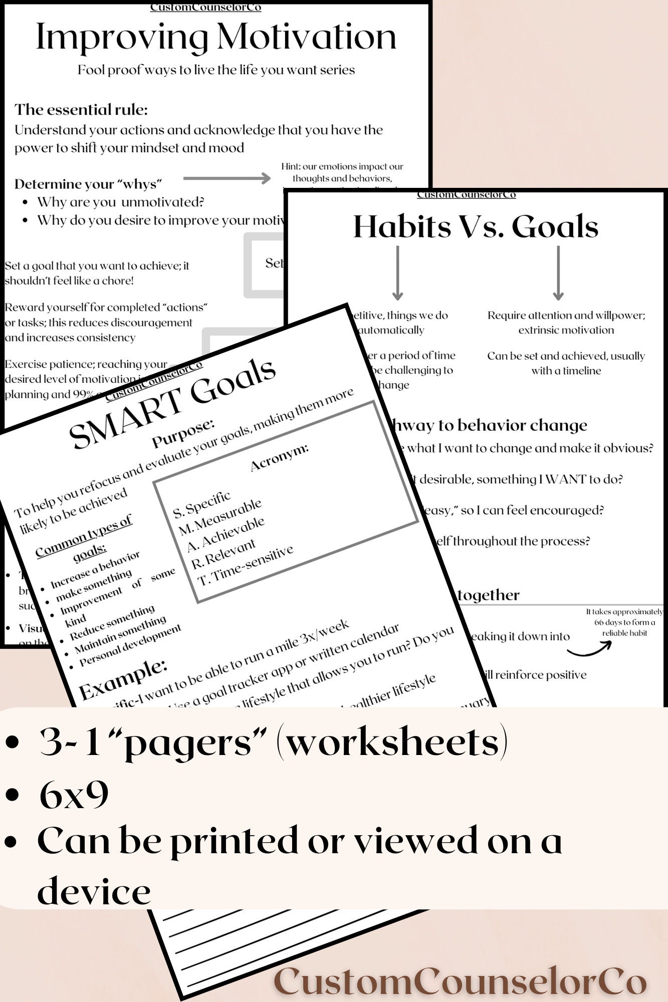 Motivation Infographic and Worksheets.goal Setting.therapeutic.mental ...