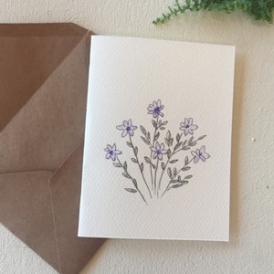 Hand-Painted Purple Floral Watercolor Greeting Card - Blank Card