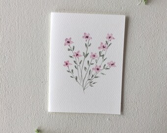 Hand Painted Floral Watercolor Card: Pink Flowers, Kraft Envelope, Mother's day gift Wedding Gift