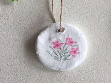 Hand painted floral watercolor circular clay ornament 2.5 inches - Gift for mom, summer floral, floral clay gift tag, watercolor flowers