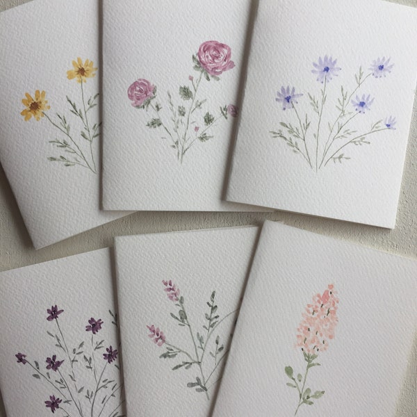 Set of 25 hand painted original watercolor floral greeting cards  - Blank watercolor cards with kraft paper envelopes, Thank you, Birthday