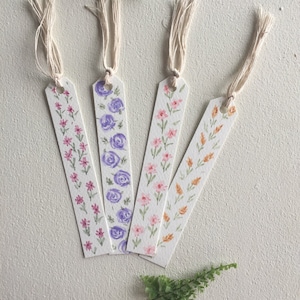 Hand Painted original watercolor floral bookmarks, set of 4, gift for book lover, watercolor florals, watercolor bookmarks, original gift