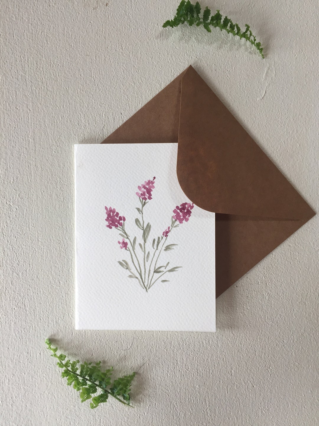 Hand Painted Watercolor Floral Card: Blank Greeting Card With Kraft ...
