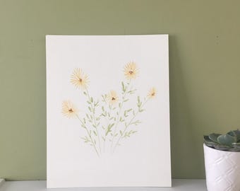 Original Yellow Wildflower Watercolor Painting: Unframed Floral Wall Art (8x10) Wedding Gift