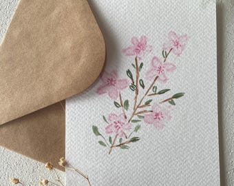 Hand Painted Cherry Blossom Watercolor Card: Floral Blank Card, Mother's day gift