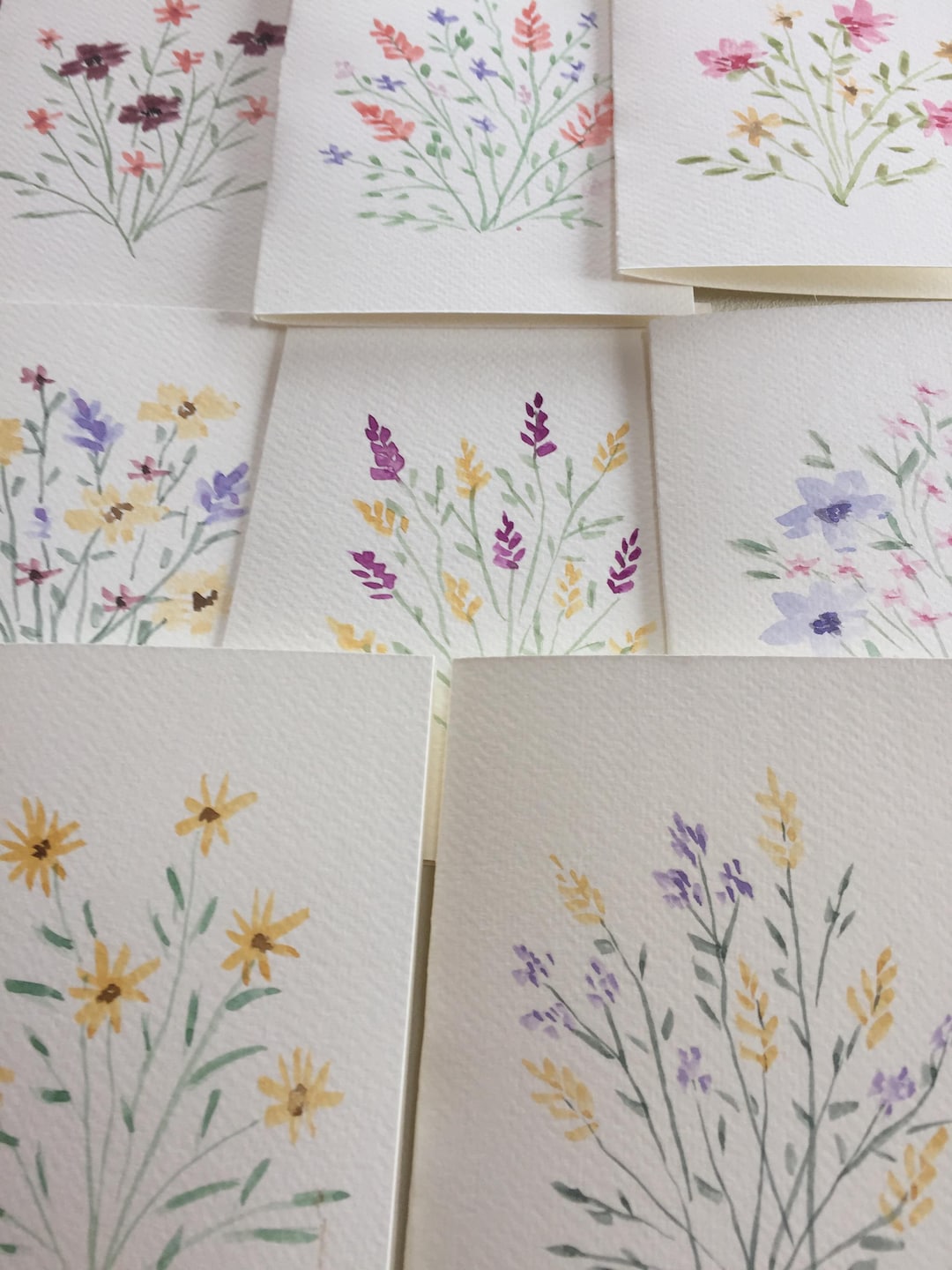 Hand Painted Floral Watercolor Greeting Cards - Set of 10 With Kraft ...