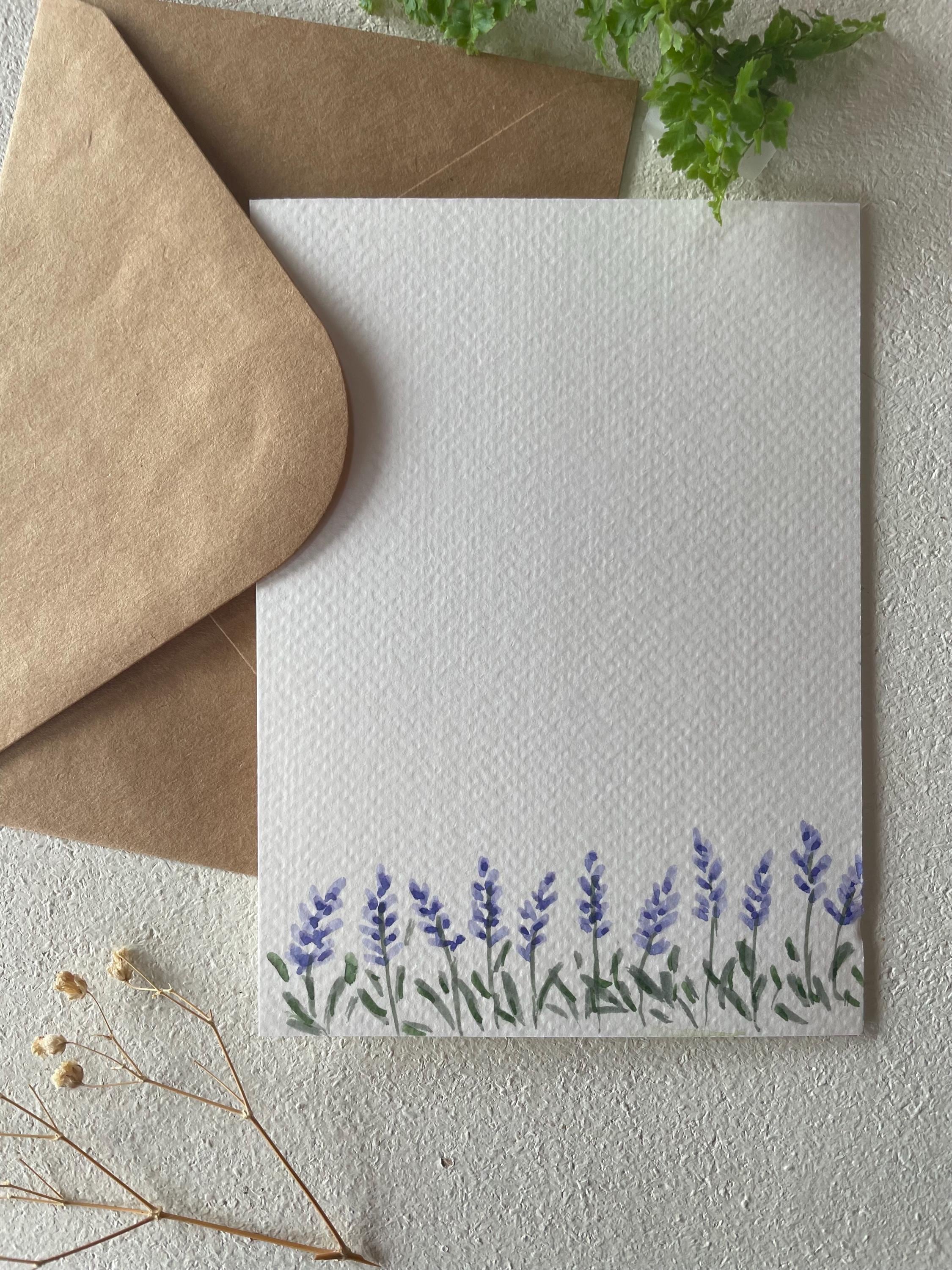 Hand Painted Lavender Watercolor Card: Floral Blank Note With Kraft ...