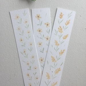 Hand Painted yellow watercolor floral bookmarks, set of 3, gift for book lover, watercolor florals, watercolor bookmarks, original gift