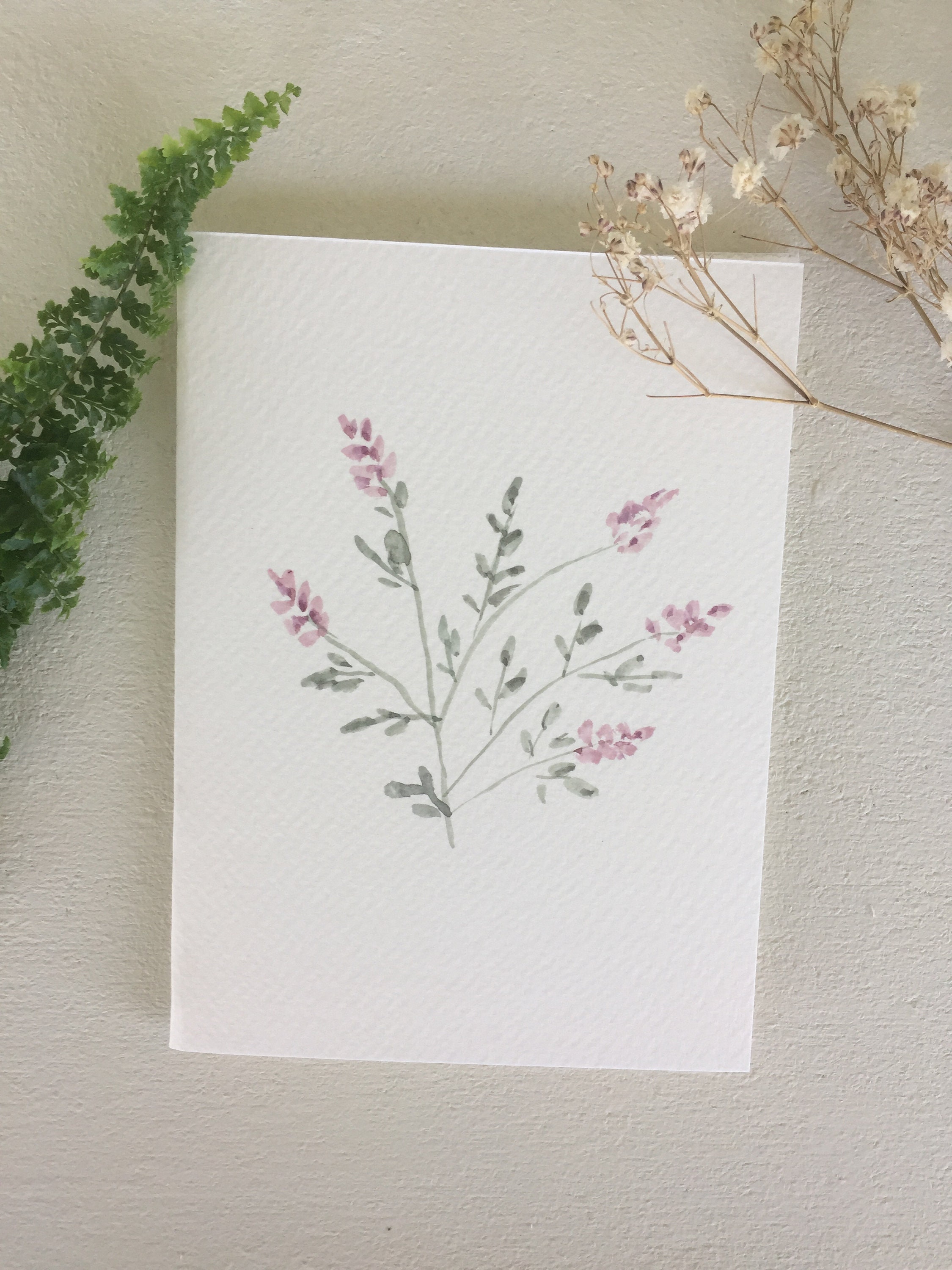 Hand Painted Watercolor Floral Card: Blank Greeting Card With Kraft ...