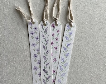 Hand Painted original purple watercolor floral bookmarks, set of 4, gift for book lover, watercolor art, watercolor bookmarks, original gift