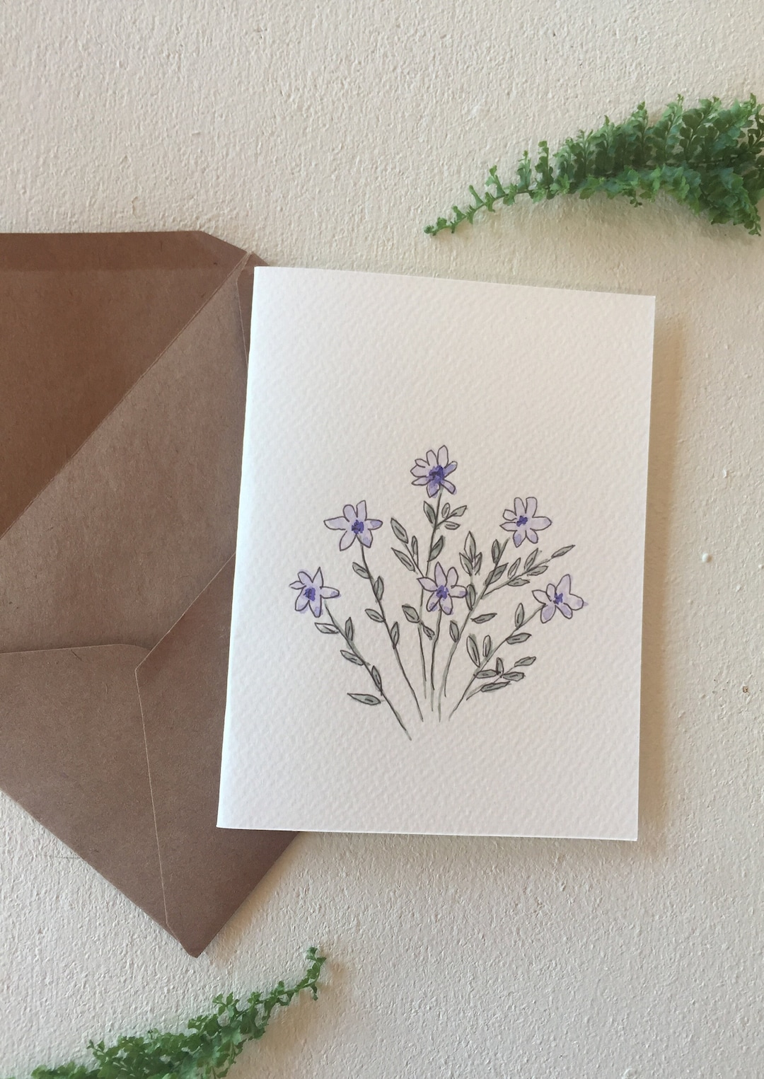 Hand Painted Original Purple Watercolor Floral Greeting Card - Blank ...