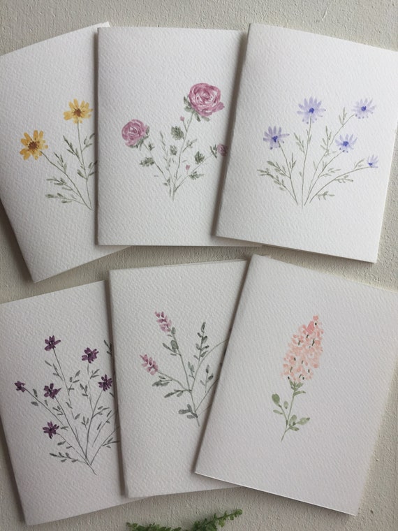 Set of 8, Original Hand Painted Watercolor Blank Note Cards  Hand painted set of blank water colored cards main image 2