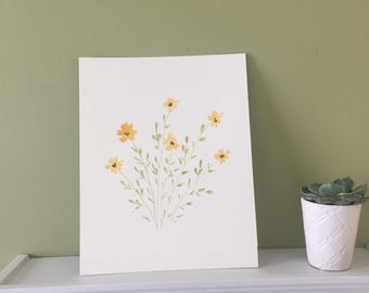 Original Yellow Wildflower Watercolor Painting: Hand-Painted Floral Art (8x10) Wedding Gift