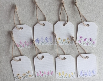 Set of hand painted original watercolor floral gift tags, original watercolor, handmade gift tags, gift wrapping supplies, personalization