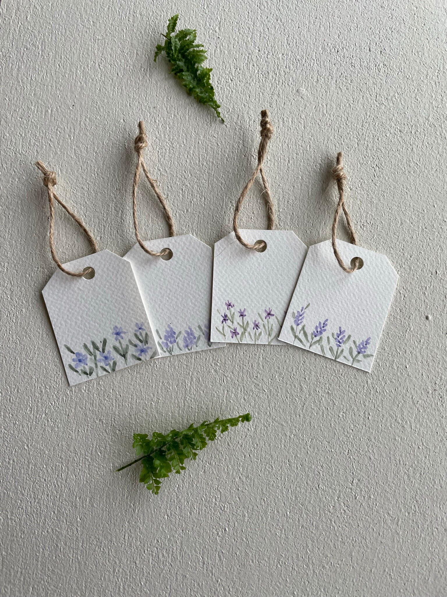 Set of 4 hand painted purple watercolor floral gift tags, original watercolor, handmade gift tags, gift wrapping supplies