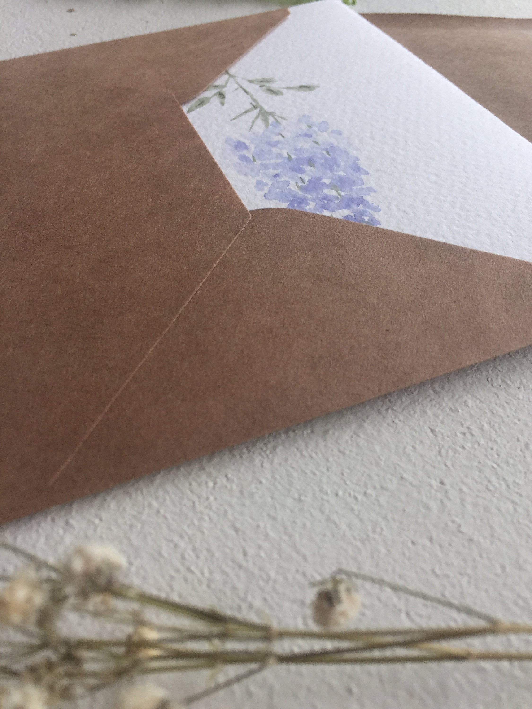 Hand Painted Watercolor Floral Card: Purple Flower, Kraft Envelope ...