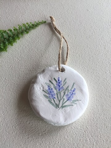 Hand painted floral watercolor circular clay ornament 2.5 inches - Gift for mom, summer floral, floral clay gift tag, watercolor flowers