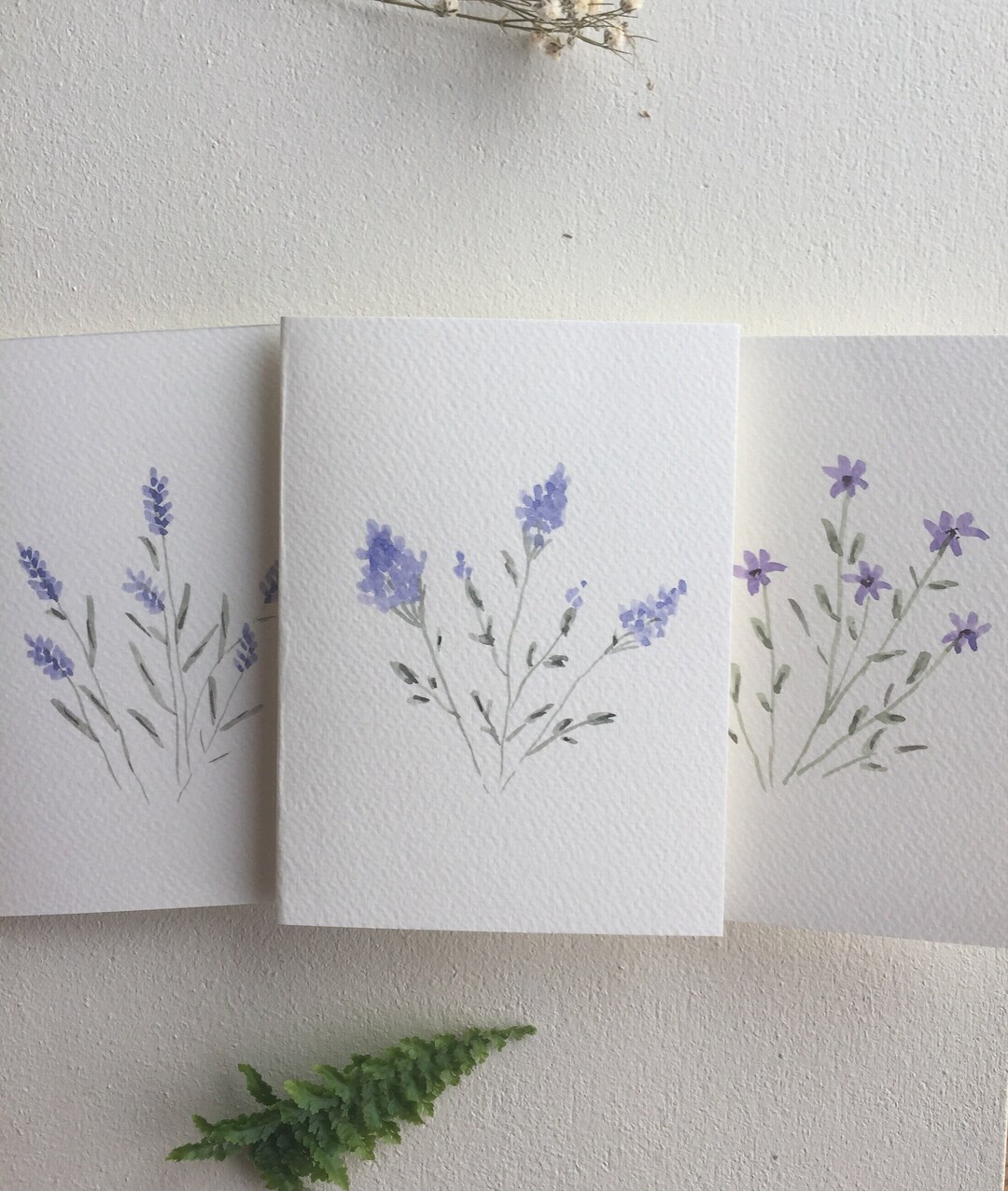 Hand Painted Floral Watercolor Card Set: Purple Flower Greeting Cards ...
