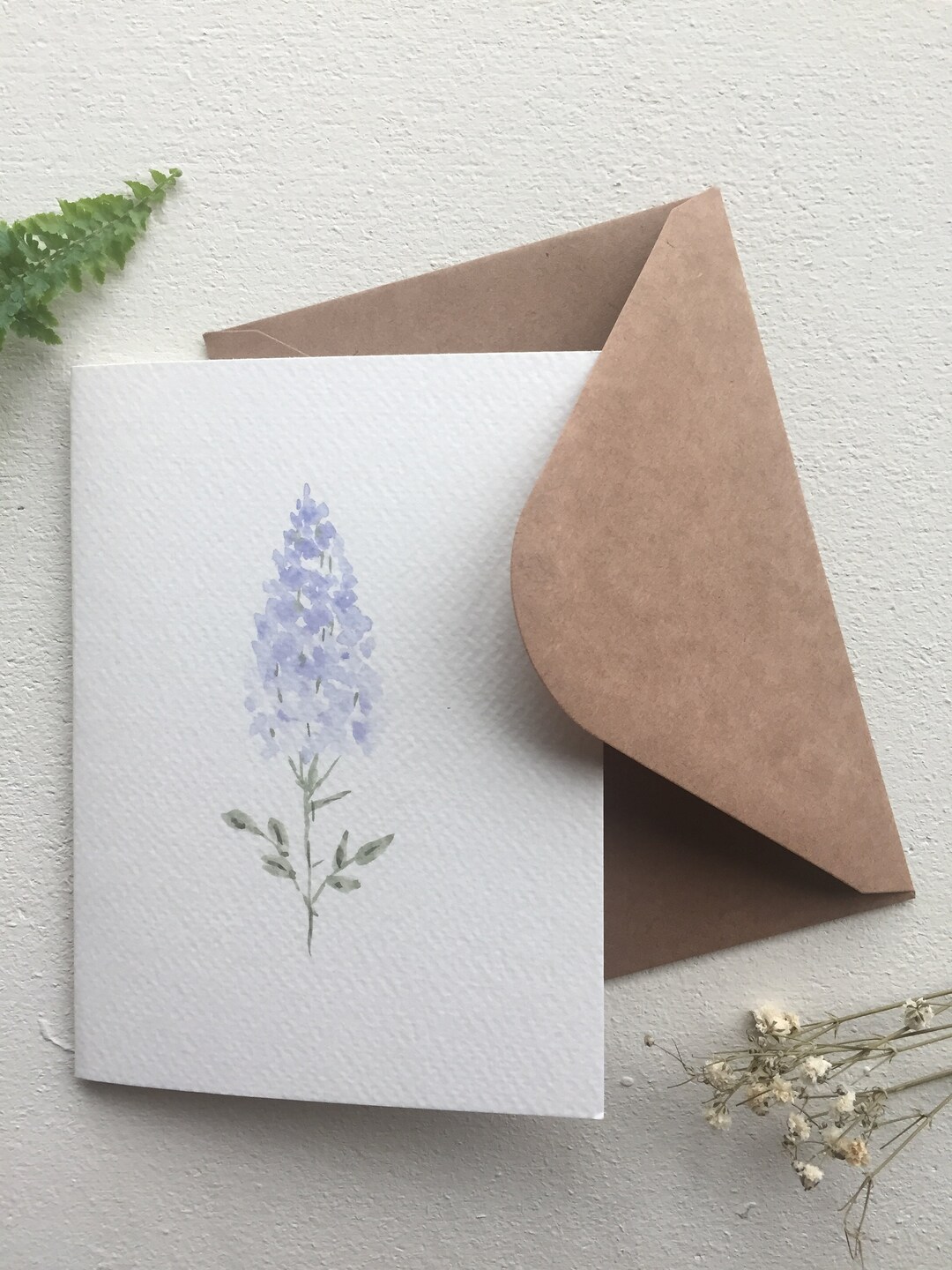 Hand Painted Watercolor Floral Card: Purple Flower, Kraft Envelope ...