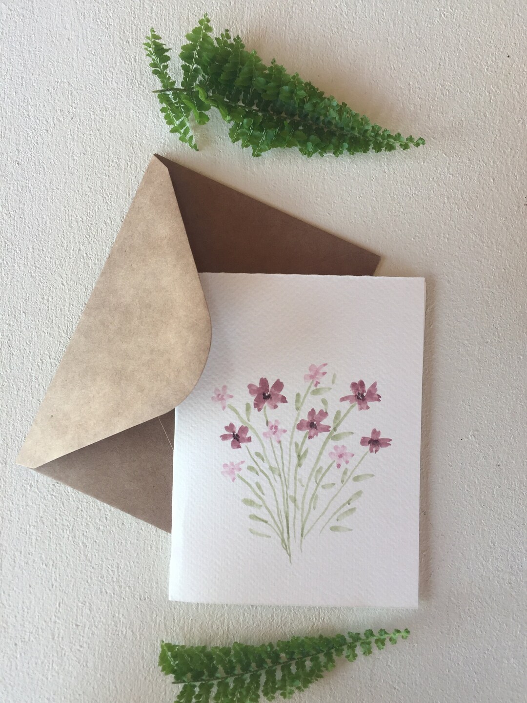 Hand-painted Floral Watercolor Card: Blank Greeting Card With Kraft ...