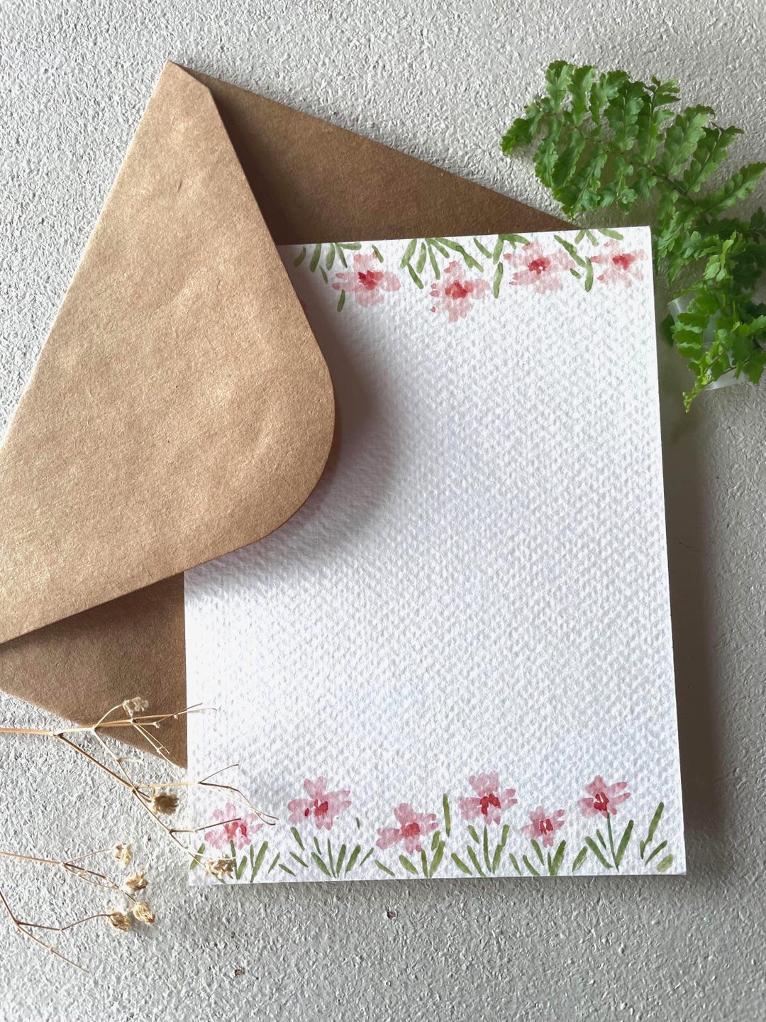 Hand Painted Watercolor Floral Card: Pink Wildflower Blank Note With ...