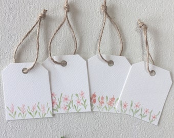 Set of 4 peach hand painted watercolor floral gift tags, original watercolor, handmade gift tags, gift wrapping supplies