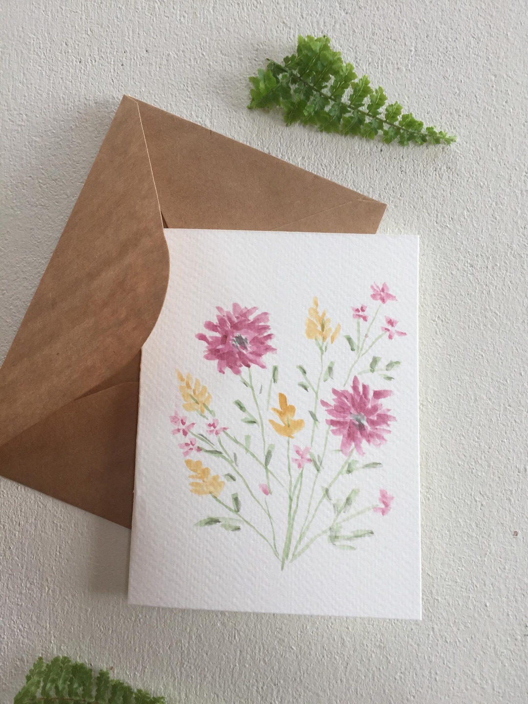 Hand Painted Floral Watercolor Card: Blank Greeting Card With Kraft ...