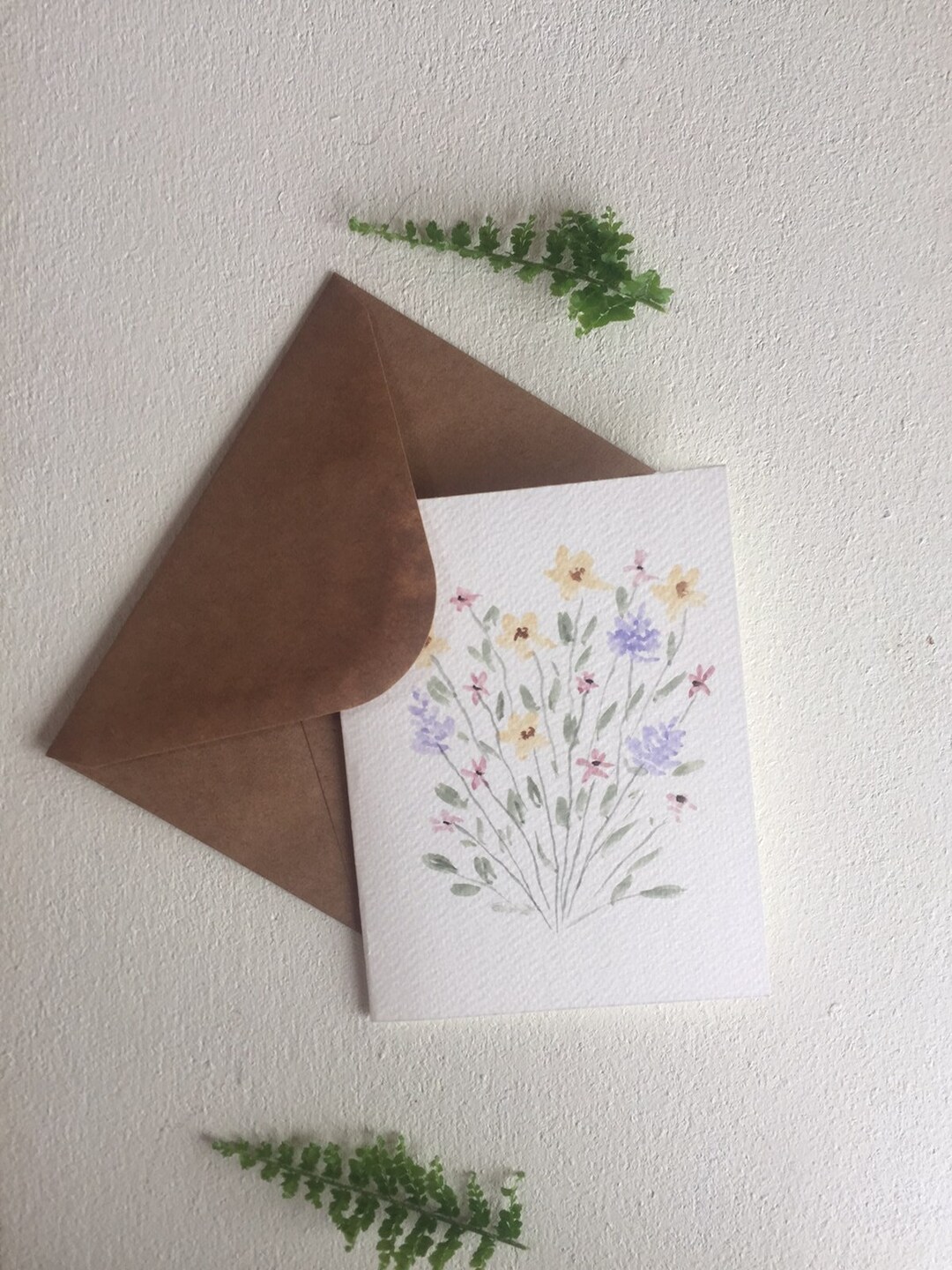 Hand-painted Floral Watercolor Card: Blank Notecard With Kraft Envelope ...