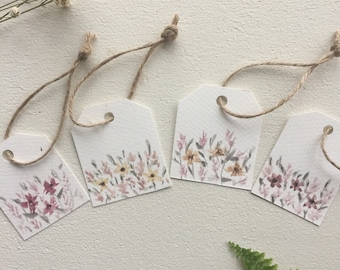 Hand painted original watercolor floral gift tags, set of 4, original watercolor, handmade gift tags, gift wrapping supplies