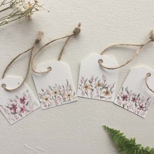 Hand painted original watercolor floral gift tags, set of 4, original watercolor, handmade gift tags, gift wrapping supplies