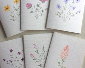 Hand Painted Watercolor Floral Cards: Blank Greeting Card Set, Mother's day gift Wedding Gift
