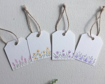 Hand painted original watercolor floral gift tags, set of 4, original watercolor, handmade gift tags, gift wrapping supplies