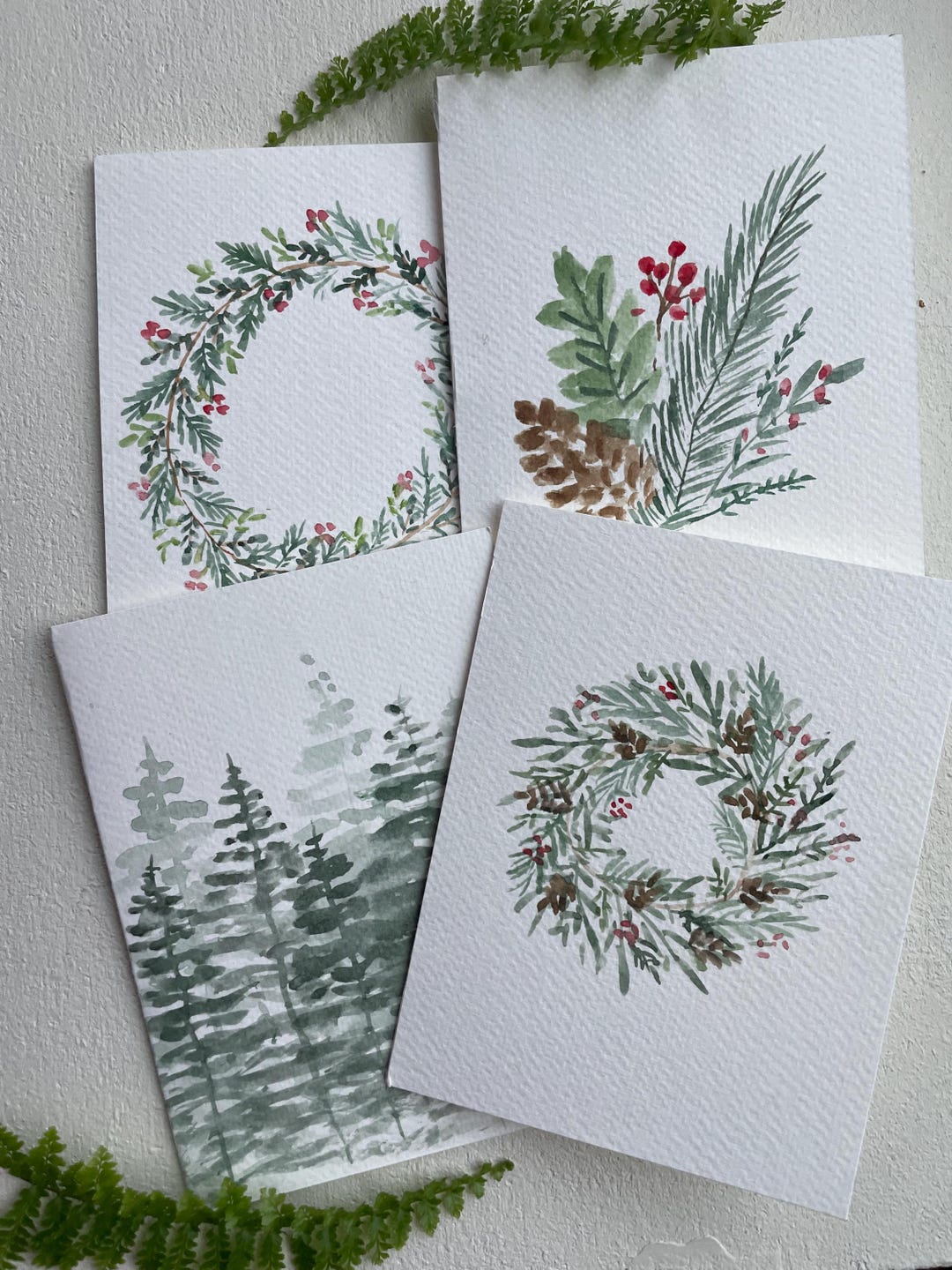 Hand Painted Christmas Watercolor Cards: Floral Holiday Set - Etsy