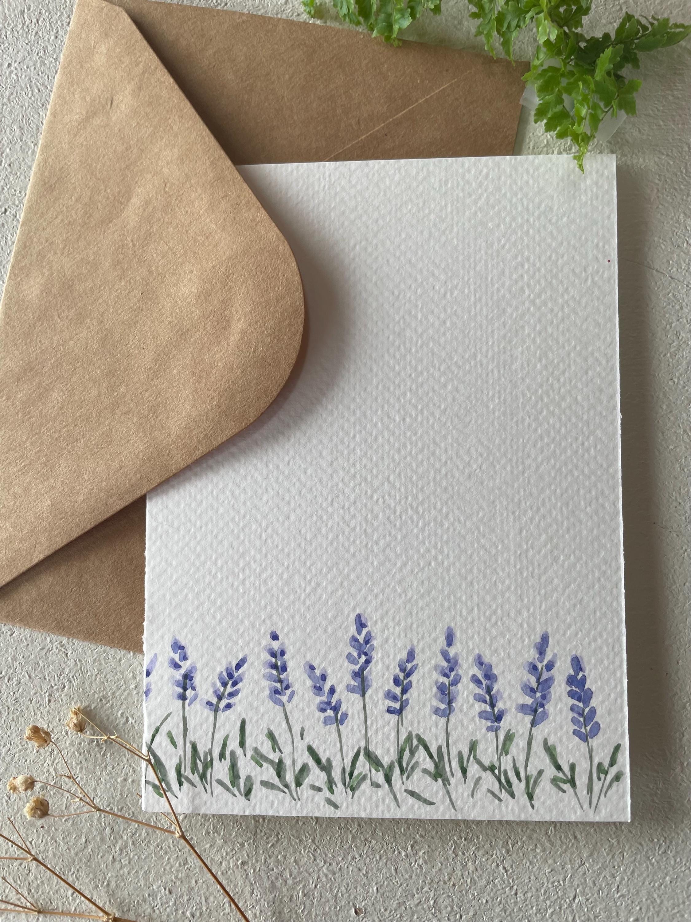 Hand Painted Lavender Watercolor Card: Floral Blank Note With Kraft ...