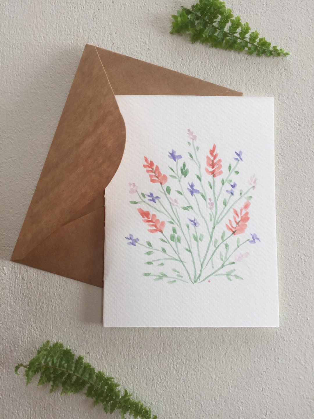 Hand-painted Floral Watercolor Card: Blank Note With Kraft Envelope ...
