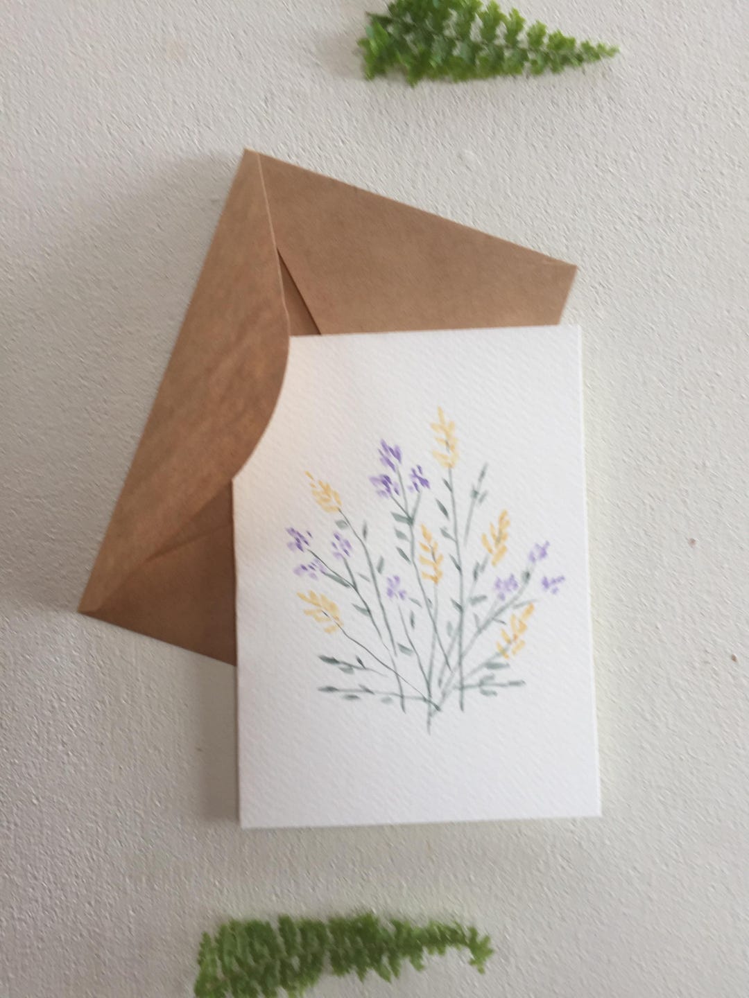 Hand Painted Floral Watercolor Card: Blank Note With Kraft Envelope ...