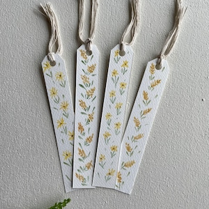 Hand Painted original yellow watercolor floral bookmarks, set of 4, gift for book lover, watercolor art, watercolor bookmarks, original gift