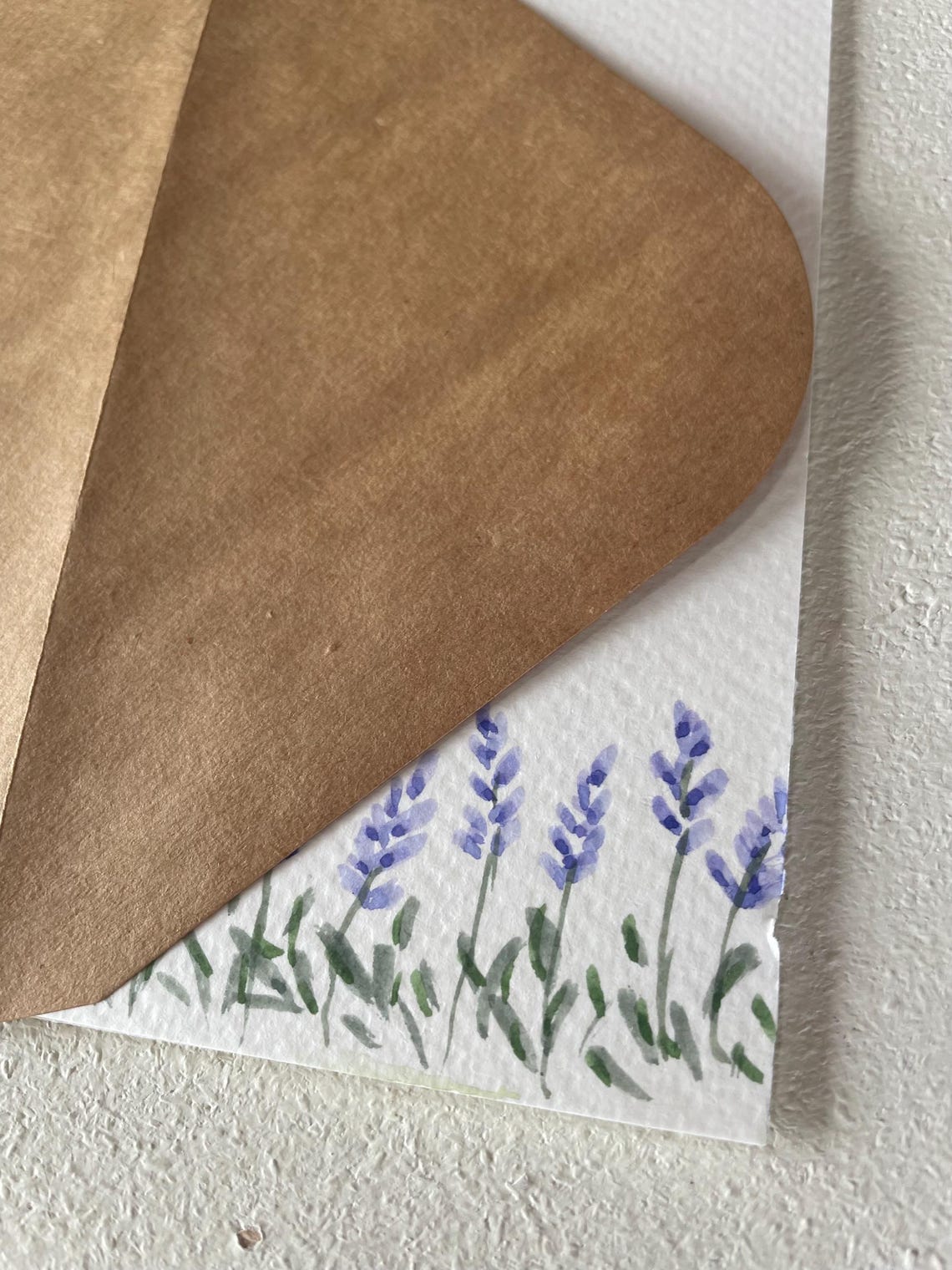 Hand Painted Lavender Watercolor Card: Floral Blank Note With Kraft ...