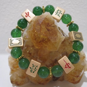 Mahjong Dragons! Green Chalcedony Mahjong Beaded Bracelet