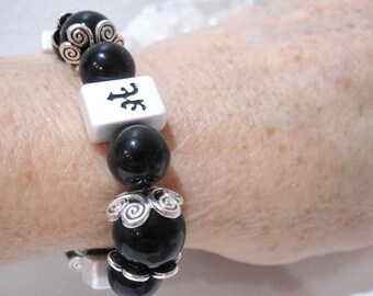 Mahj Game Day! Gemstone Beaded Bracelet with Silver Color Mahjong Winds; NEWS