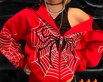 Sweat-shirt à capuche zippé Spider, Streetwear Années 2000