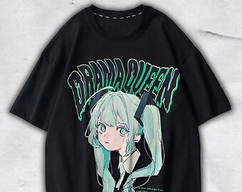 Drama Queen Anime Camiseta japonesa, Camiseta Kawaii Japón, Camisa estilo streetwear Karajuku de gran tamaño, Ropa de gran tamaño Hip Hop, Amante de los fanáticos del anime