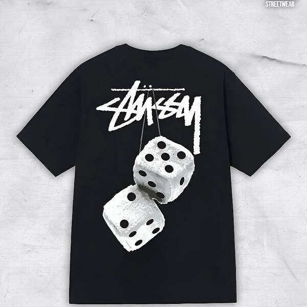 T-shirt streetwear stampata Stussy, camicia Lucky Dice, maglietta Y2K, camicia alla moda, felpa e felpa con cappuccio personalizzate, maglietta Stussy, Lucky Dice Stussy