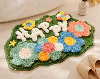 Alfombra de flores felices, alfombra de alfombra fresca, alfombra feliz, alfombra de flores, alfombra para sala de estar, decoración, alfombra de decoración del hogar, alfombra de gato, alfombra estética